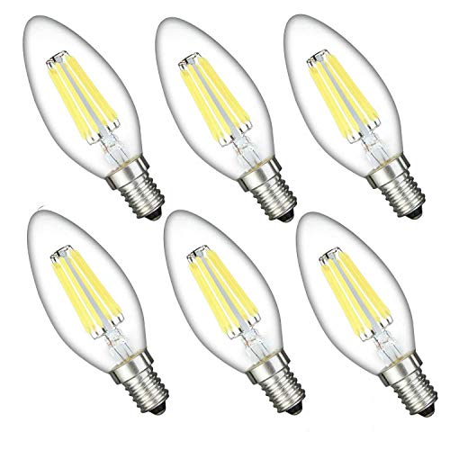 Augeek LED Candelabra Bulb Dimmable 60W Equivalent Daylight, 6W Chandelier E12 LED Bulb, B11 Candle LED Light Bulb for Home, UL Listed (Clear, 6)