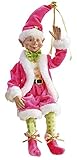 RAZ Imports Pink & Green Santa's Elf 16 Inch Polyester Poseable Christmas Figurine