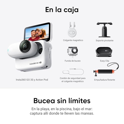 Ficha técnica Insta360 GO 3S Kit para Deportes Acuáticos - Cámara Vlogging 4K, POV Manos Libres, Móntala Donde Quieras, Estabilización, 140 Min de batería, Impermeable 10 M, Edición IA, Apple Find My, Vlog, Blanco - Fernando Cortés Ficha técnica Insta360 GO 3S Kit para Deportes Acuáticos - Cámara Vlogging 4K, POV Manos Libres, Móntala Donde Quieras, Estabilización, 140 Min de batería, Impermeable 10 M, Edición IA, Apple Find My, Vlog, Blanco - Fernando Cortés