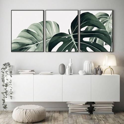 Imprimés botaniques Monstera triptyque décoration murale de salon