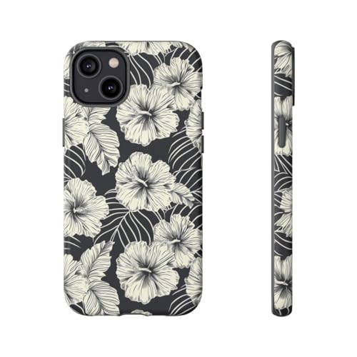 Coque rigide mate motif floral monochrome pour iPhone 14 Plus noir protection fine