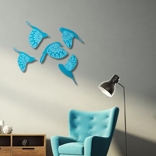 Image of DAKSHESTRY ARTWORKS Wooden 3D 5 Pieces Birds for Wall Art Panel | Wood Bird Folk Art Wall Hanging Art Decoration Item for Living Room, Bedroom, Drawing Room, Dining Room & Office (Red) Pack of 1