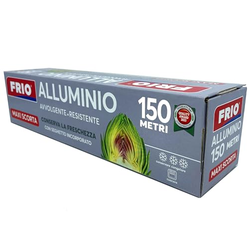 Il rotolo di alluminio professionale FRIO è ideale come confezione scorta e per un uso frequente ed intensivo. Stagnola alimentare pronta all'uso utile per cucinare o conservare i cibi.