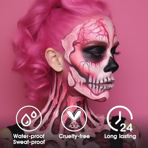 Image of BADCOLOR Pink Face Body Paint Stick, Cream Blendable Full Coverage Eye Black Facepaints for Adult, Professional Hypoallergenic Face Painting Kit for Halloween Special Effects Cosplay Party