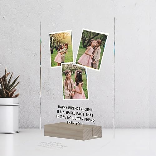 Pahdecor Marco de álbum personalizado de acrílico triple para mejor amigo, regalo de cumpleaños, personaliza tus fotos favoritas como regalo para tu familia y amigos, base de madera, varios tamaños