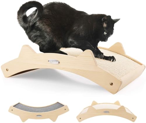 pecute Tiragraffi per Gatti 2 in 1, Sisal Intrecciato + Panno per Tappeti Tiragraffi per Gatto Resistenti a Doppia Faccia Struttura in Legno Cuscinetti Lettino per Gatto