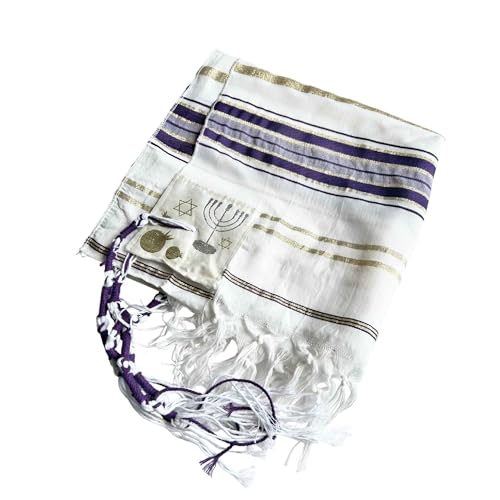 Jewish Tallit Prayer Shawl Scarf Purple, Silver & Gold Tzitzit w/Bag Pouch for Men Women 72 x 22 Bar Mitzvah Gift Star of David Pomegranates and Menorah from Israel Christian4
