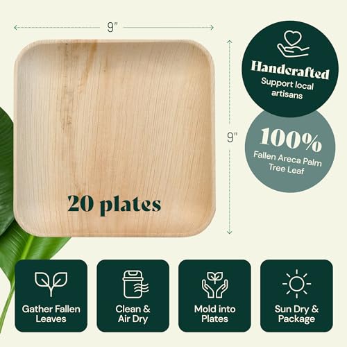Eco-Friendly Disposable Palm Leaf Plates (20 pc) - Wedding Party Plates for Sustainable Events