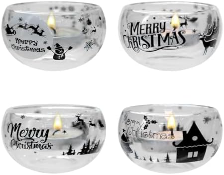 Hewory Set Of 6 Christmas Tealight Candle Holders – Glass Ball With Red Berries & Pinecones, Holiday Table & Mantle Decor