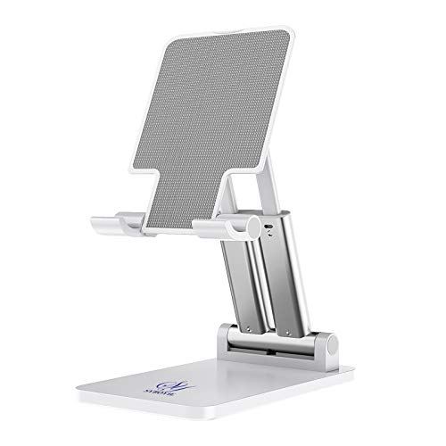 SYBOYIE Tablet Phone Stand, Angle Height Adjustable Foldable Stand for Desk, Compatible with iPhone, Samsung, iPad, Kindle, Tablets, Mobile Phones and Smartphone (White)