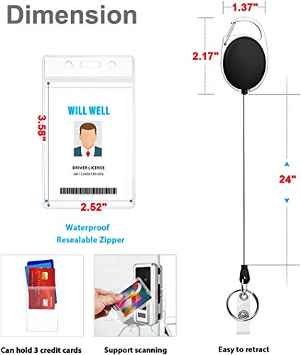 5 Pack Id Badge Holder With Clip – Badge Reels Retractable Heavy Duty – Clear Id Card Holder Retractable – Vertical Lanyard Id Holder With Carabiner Badge Reel – Badge Holders With 24 Inches Pull Cord #TOP5