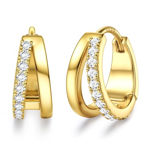 Dochais Oro Creoles Señoras, Hipoalergénico 14K chapado en oro Pendientes de Plata de Ley 925 Studs, Pequeñas Joyas Pendientes de dormir con circonita para hombres niñas