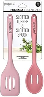 Prepara CU-26523 Silicone and Nylon Turner and Slotted Spoon Set Cooking Utensils, Pink