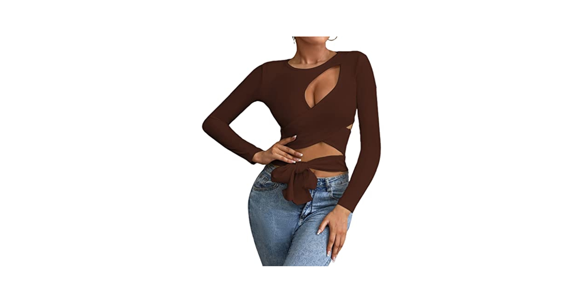 トップス cross graphics rib long cutsew Remidoo Women's Cut Out Crisscross Wrap Front Long Sleeve