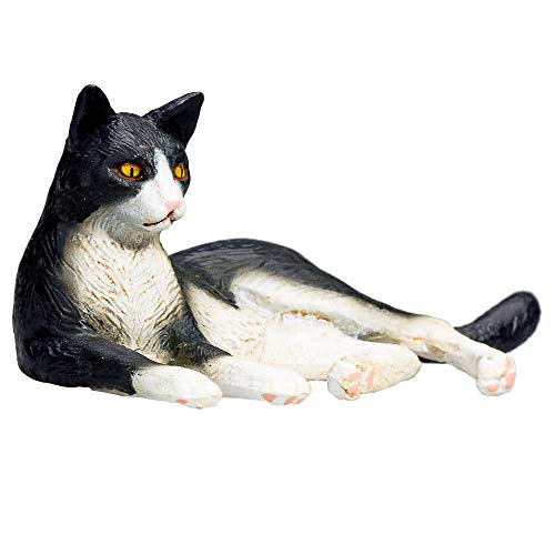 MOJO Cat Lying Black and White Pet Farm Animal Model Toy Figure - Image 2