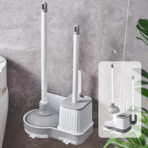 La Mejor Lista de Desatascadores y portadesatascadores de inodoro los más recomendados. 46 TAKADODO Set de Limpieza para Baño,Escobilla y Desatascador con Soporte Oculto, Cepillo para Hendiduras, Blanco, Mango Largo y Montado en Pared - Accesorios de Baño Completo