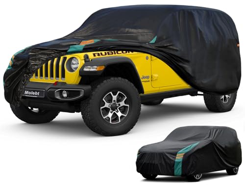 Image of Jeep Wrangler Car Cover 4 Door Fits Sahara Rubicon Unlimited Sport JK JL. Jeep Wrangler Car Cover 4 DR for All Weather, Outdoor Waterproof, Windproof, UV-Resistant, Dustproof