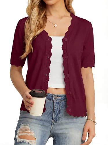 Image of GRECERELLE Summer Short Sleeve Cardigan for Womens Lightweight Cropped Knit Sweater Shrug