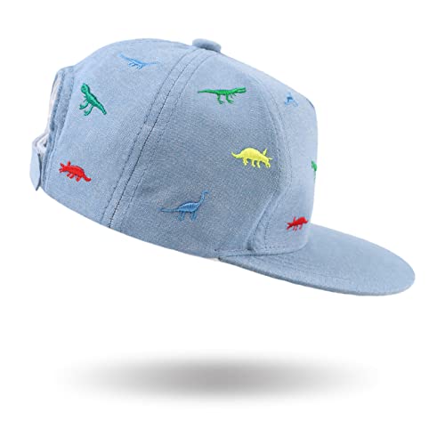 Peecabe Toddler Kids Baseball Hat Boy Girl Running Headwear Sun Hat Baby Snapback Cap Flat Brim 6M-8Y (6-12 Months, Dinosaur Sky Blue) #TOP6