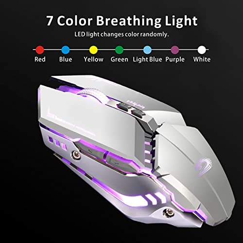 Tenmos T12 Wireless Gaming Mouse Rechargeable, 2.4G Silent Optical Wireless Computer Mice With Changeable Led Light For Laptop Pc, 7 Buttons, 3 Adjustable Dpi (Silver) #TOP3