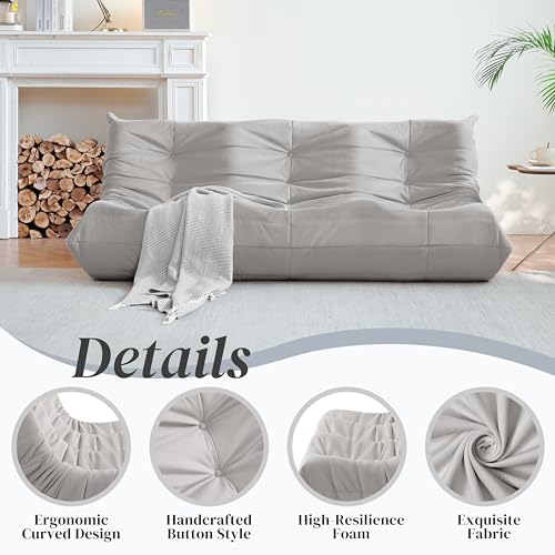 Image of Bean Bag Chair, Large Fireside Chair Bean Bag Sofa for Adults, 3 Seater Bean Bag Chairs for Teens with High-Resilience Foam, Memory Foam Bean Bag for Living Room, Bedroom, Office (Suede, Light Gray)