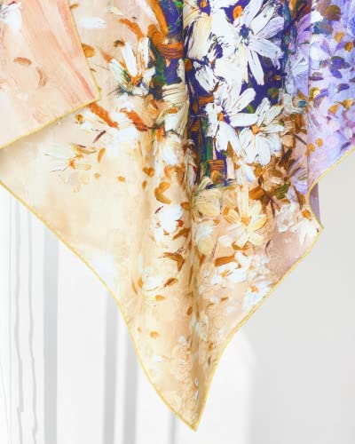 PoeticEHome Double-Sided Luxury Silk Scarf - Breathable 3D Jacquard, Floral Grosgrain Print, Hand-rolled Edge, Gift Packed2