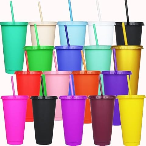 Ankeli 24 oz Plastic Cups with Lids and Straw, 18 Colorful Pack Reusable Bulk Party Cup for Parties Birthdays Cover
