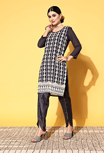 Image of LYMI LABEL Kurta Set For Women - Georgette Chikankari Sequence Straight Kurta With Bottom Set with Matching Dupatta for Ethnic, Fusion Wear