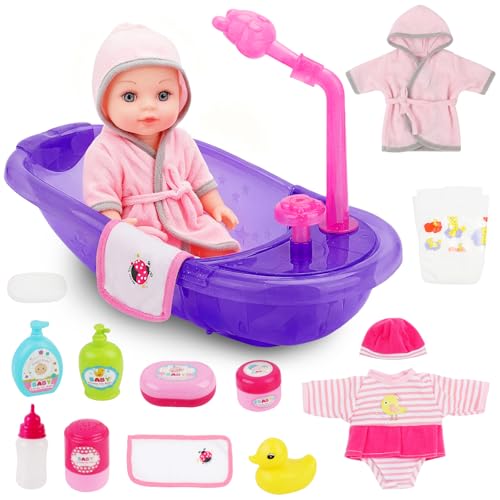 deAO 12 Baby Doll Bath Playset Functional Bathtub Detachable Shower
