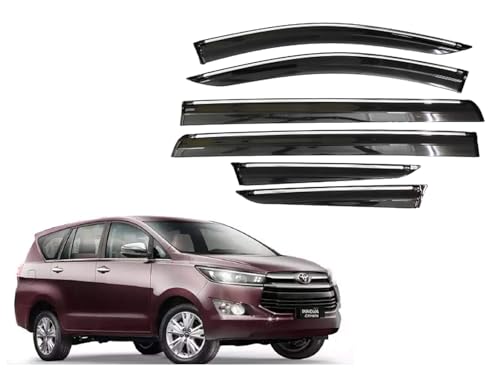 Image of CAR SAAZ Unbreakable Chrome Line Door Visor for Innova Crysta (2016-2020)(Set of 6Pcs) | Rain Guard | Wind Deflector