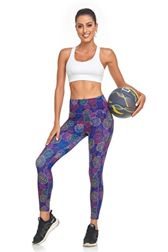 Raypose Workout Leggings For Women With Pockets Tummy Control Plus Size Running High Waisted Yoga Pants Cycling Gym Purple Circle Flower-M #TOP1