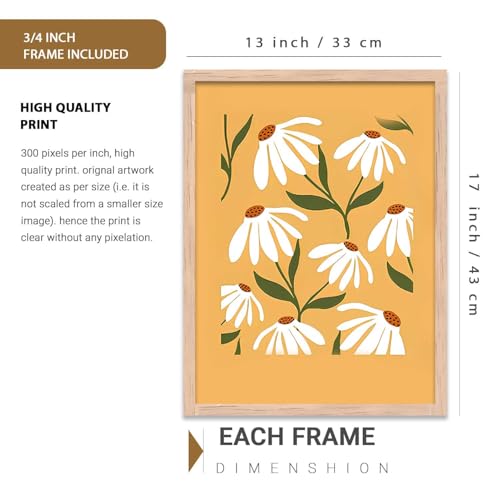 Image of kotart Home Decor Floral Painting Decorative Wall Art | Aesthetic Poster With Frame For Living Room Bed Room Hotel Wall Decor Digital Reprint Set of 3 (13X17 inch)