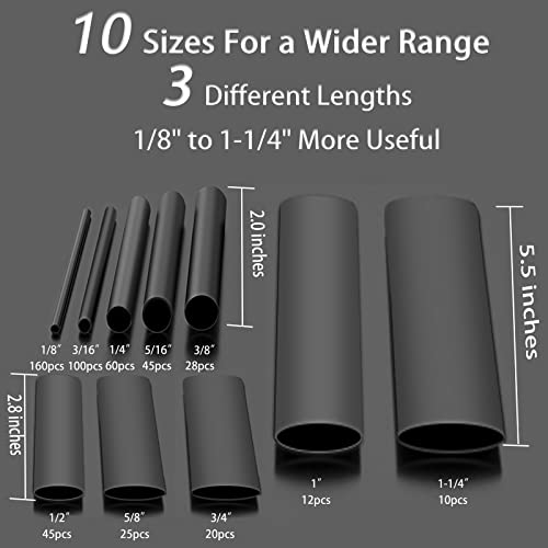 ALEKOR 10 Sizes 505 Pieces Large Adhesive Heat Shrink Tubing Kit 3:1 Ratio Industrial Marine Grade Waterproof
