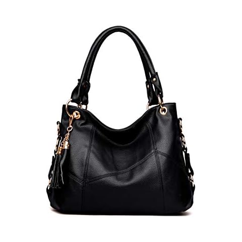 Women's leather Shoulder Bag For Women Tote Bag Satchel Bags Handbags For Women (Black) Cover