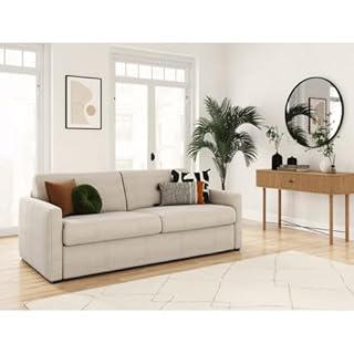 LOUNGITUDE - Agathe - Canapé Convertible - Express - 3 Places - Véritable Matelas - en Velours côtelé - 140x190 - Beige