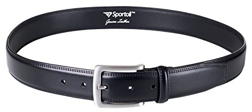 Sportoli Men's Genuine Leather Classic Stitched Casual Belt - Black Brown Tan2