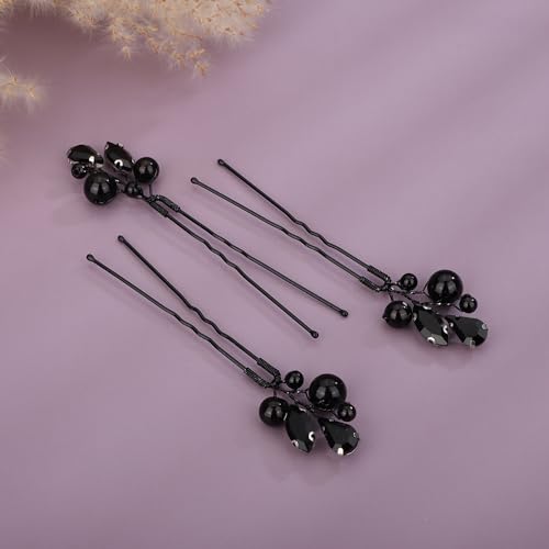 Épingles à cheveux de mariage en cristal Teyglen perles noires