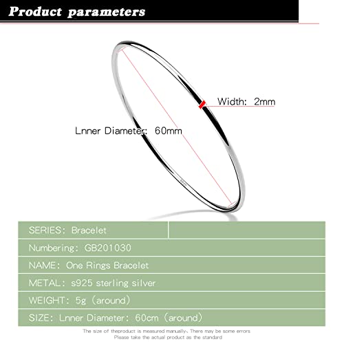 Minimalist Original 925 Sterling Silver Banglest Women Diy Stackable 1/2/3 ..Countless Set Bracelet 2Mm Thick Diameter 60 Mm -65 Mm -68 Mm Jewelry Gift Wife Girls Her (Silver Color 1 Piece A Style, Diameter 60 Mm) #TOP2