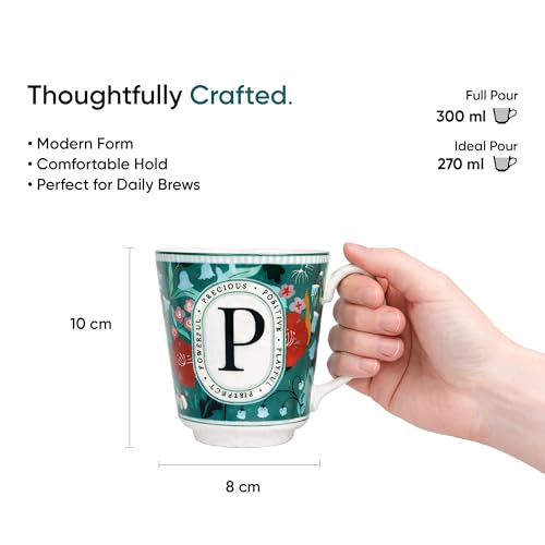 Image of Shay Alphabet Mug, 1 Pc, P, 300ml | Ceramic Mug |Glossy Finish | Ceramic Coffee Cup | Porcelain | Microwave Safe (Alphabet Mug - P)