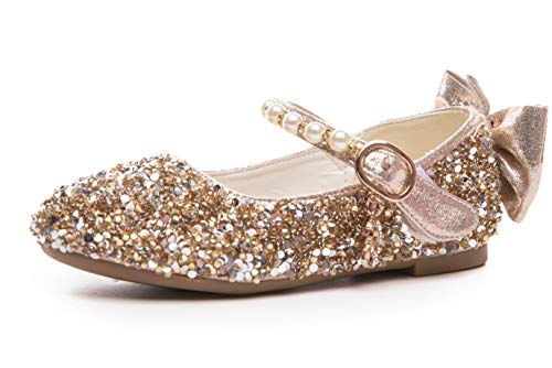 Girl's Adorables Mary Jane Flats Ankle Strap Glitter Ballerina Princess Shoes (Toddler/Little Girls)