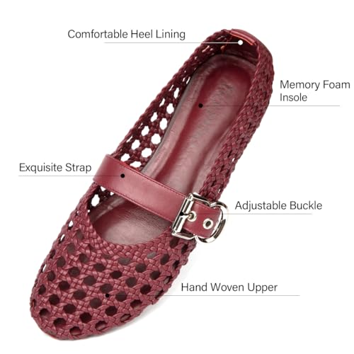 Image of Woven Ballet Flats Mesh Mary Jane Flats for Women Dressy Comfortable Ballerina Flat Round Toe Buckle Strap Mesh Shoes Casual Mary Janes