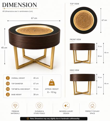 Image of ArtScape Coffee Table Smart Furniture Luxury | Living Room, Bedroom, Office| Walnut Finish | Engineered Wood with Metal Frame and Silica Sand | 67 cm Diameter
