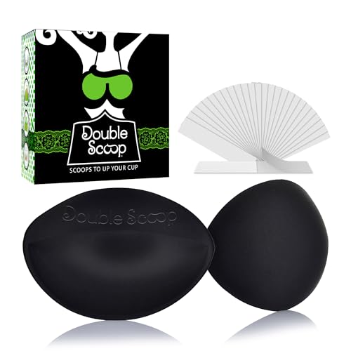 Double Scoop® Push Up Inserts w/Bonus Tape Sticky Strips, Instant Breast Implants, Replacement Bra Pads, Padded Bralette Hack, Breast Lift, Foam Bra Filler Insert, Bra Stuffer, Cup Size A/B (Black)