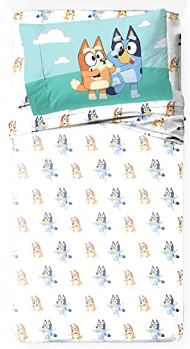 Image of Jay Franco Kids Sheet Set with Fitted, Flat Sheets & Pillow Cover - Ultra-Soft Bedding with Pillowcase for Room Decor, White - Bluey, 4 Piece Full