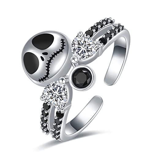 Silver Nightmare Jack Skellington Ring - Adjustable Nightmare Before Christmas Jack With Heart Rings Jewelry For Women, Gothic Jack Skeleton Ring Halloween Christmas Valentine's Day Gifts For Girls #TOP5