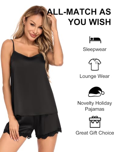 Image of COLORFULLEAF Satin Pajama Set for Women Sexy 2 Piece Silk Cami Pjs Sets