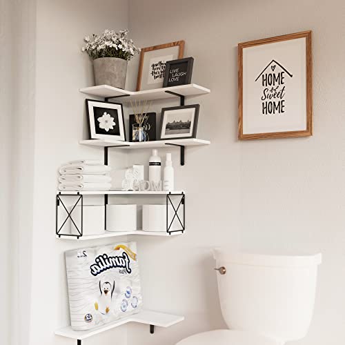 Richer House 5-Tier Corner Floating Shelves Set Of 5,White Corner Shelves For Wall Storage, L-Shaped Corner Wall Mounted Shelf For Bedroom, Living Room, Bathroom, Kitchen - White #TOP1