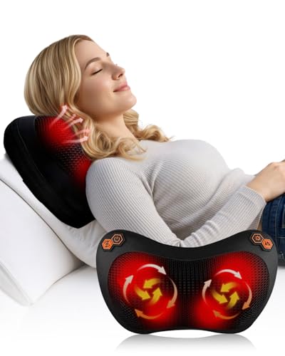 Back Massager, Neck Massage Pillow, Deep Tissue 4D Kneading Shiatsu Massage, Massagers for Back and Neck, Shoulder, Legs, Optional Heat Function, 15-Minute Auto Timer Gifts for Men, Women