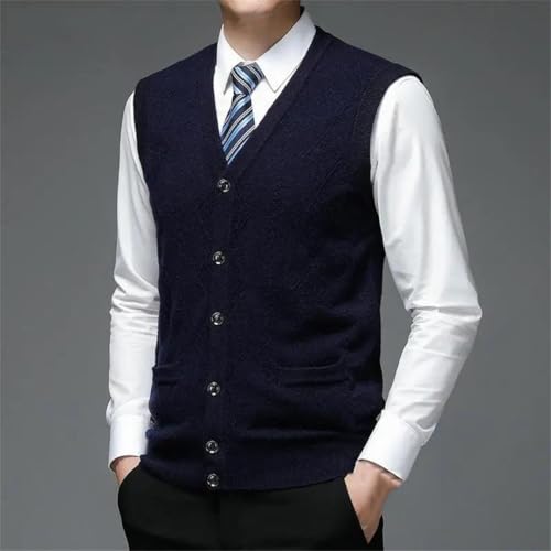 Men's V-Neck Knitted Sweater Vest Sleeveless Plain Solid Pullover Casual Waistcoat for Fall Fashion2