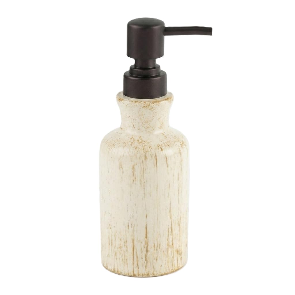 Creative Scents Rustic Luxe Bathroom Soap Dispenser - Beige Hand Soap Dispenser for Bathroom with Strong Easy Dispensing Pump - Rustic Farmhouse Decor – Resin Lotion Dispenser with Pump Holds 8.8 Oz.